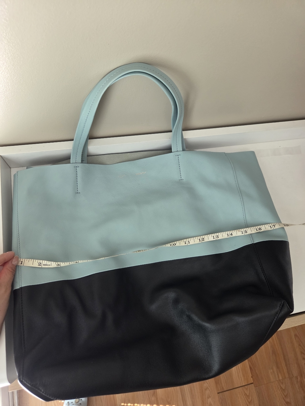 Celine Two-Tone Light Blue and Black Leather Tote - Picture 9 of 16